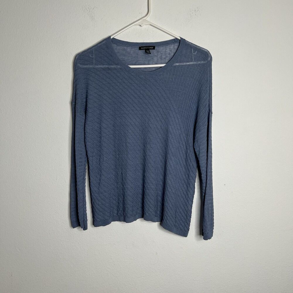 Eileen Fisher Womens Organic Linen  -Rayon Striped Gauzy Long Sleeve Top Size XS